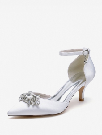 Bröllopsskor För Kvinnor Bridal Pumps Satin Spetsad Tå Strass