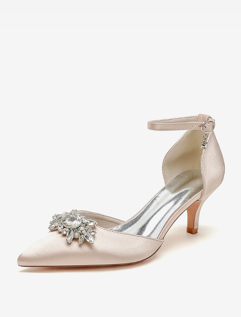 Bröllopsskor För Kvinnor Bridal Pumps Satin Spetsad Tå Strass - Champagne