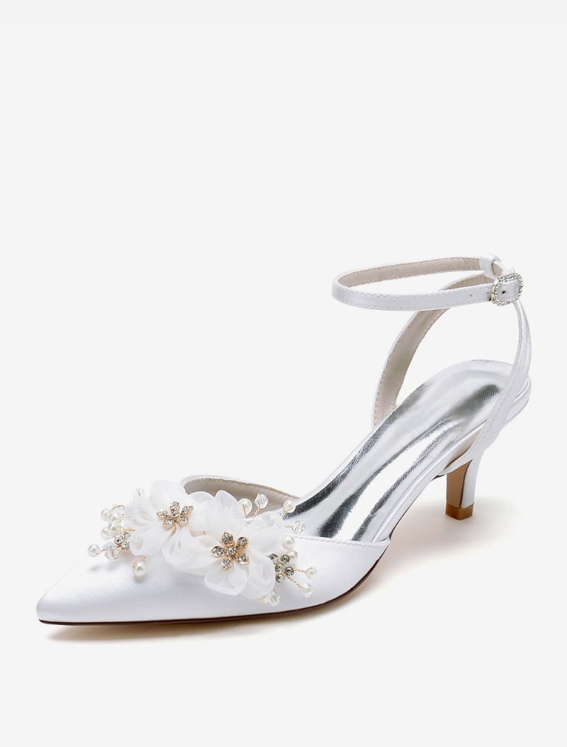 Bröllopsskor För Kvinnor Bridal Pumps Satin Spetsig Tå