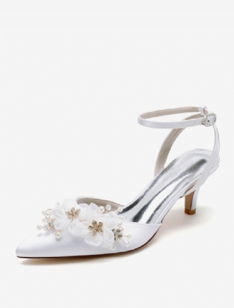 Bröllopsskor För Kvinnor Bridal Pumps Satin Spetsig Tå