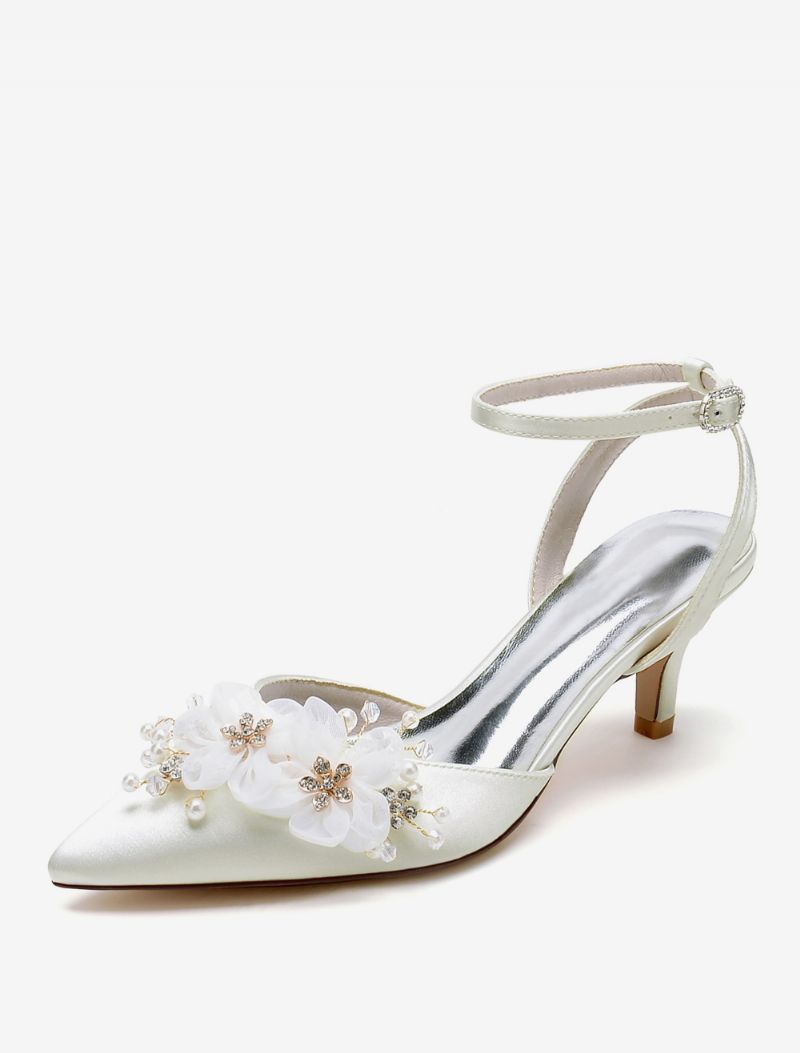 Bröllopsskor För Kvinnor Bridal Pumps Satin Spetsig Tå - Elfenben