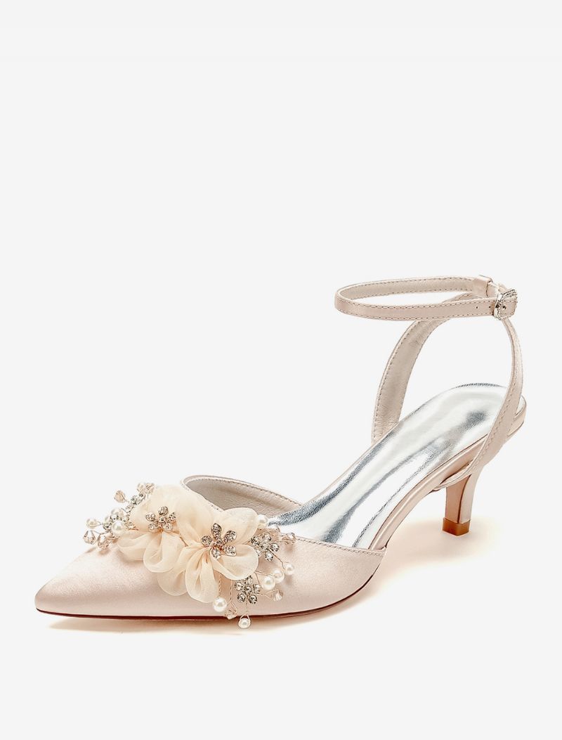 Bröllopsskor För Kvinnor Bridal Pumps Satin Spetsig Tå - Champagne