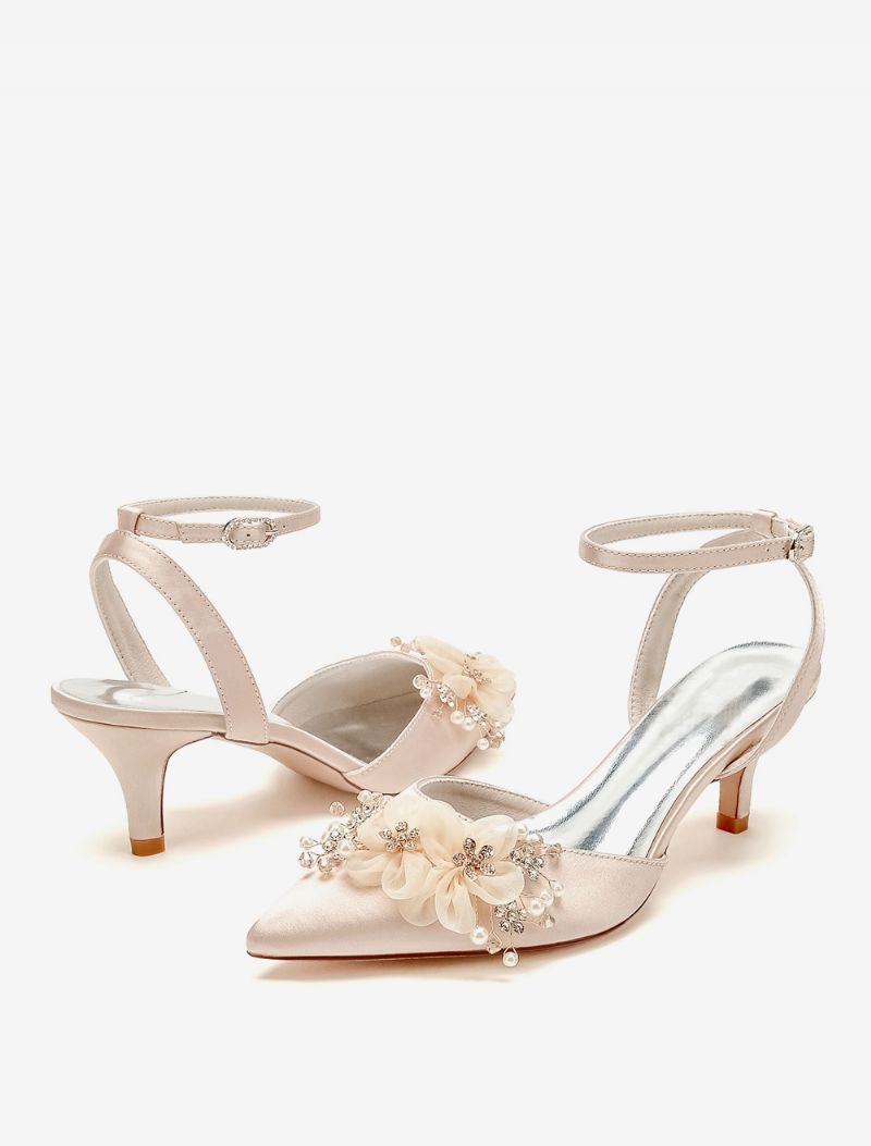 Bröllopsskor För Kvinnor Bridal Pumps Satin Spetsig Tå - Champagne