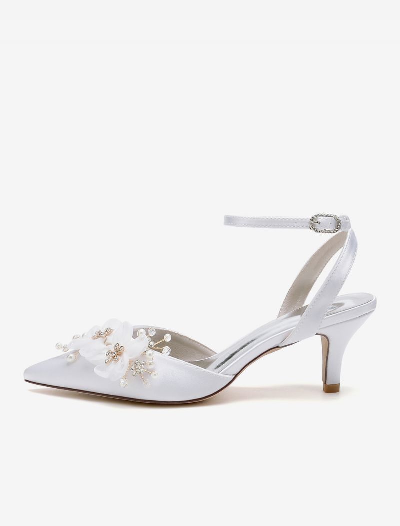 Bröllopsskor För Kvinnor Bridal Pumps Satin Spetsig Tå - Vit