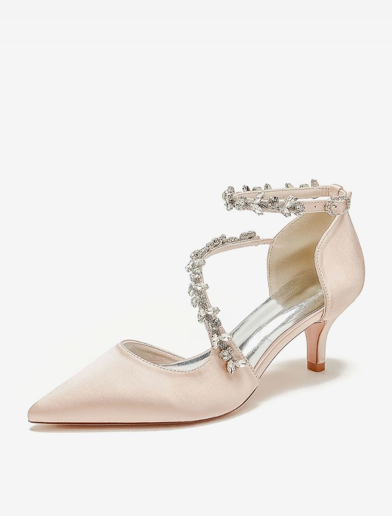 Bröllopsskor För Kvinnor Bridal Pumps Satin Spetsig Tå - Champagne