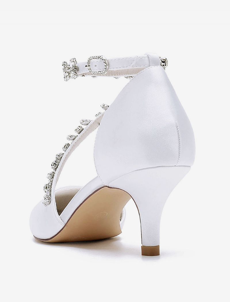 Bröllopsskor För Kvinnor Bridal Pumps Satin Spetsig Tå - Vit