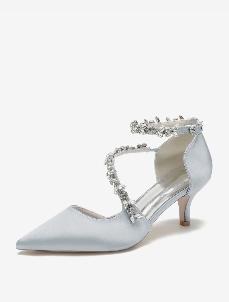 Bröllopsskor För Kvinnor Bridal Pumps Satin Spetsig Tå - Silver