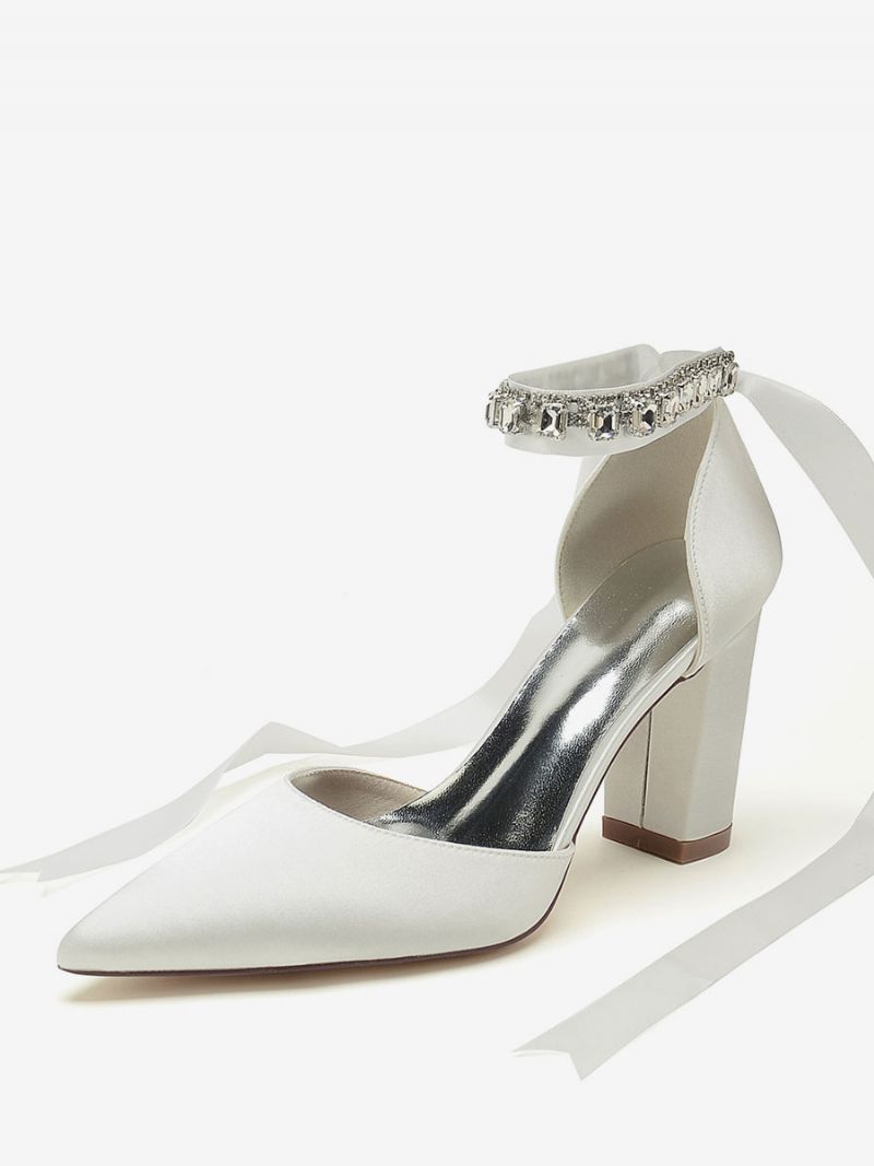 Bröllopsskor För Kvinnor Bridal Pumps Satin Spetsig Tå - Elfenben