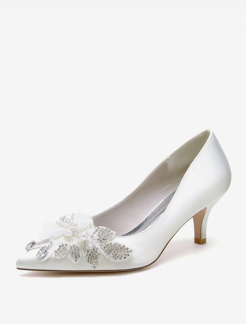 Bröllopsskor För Kvinnor Bridal Pumps Satin Spetsig Tå - Elfenben