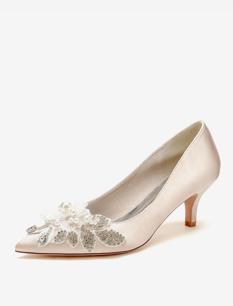 Bröllopsskor För Kvinnor Bridal Pumps Satin Spetsig Tå - Champagne