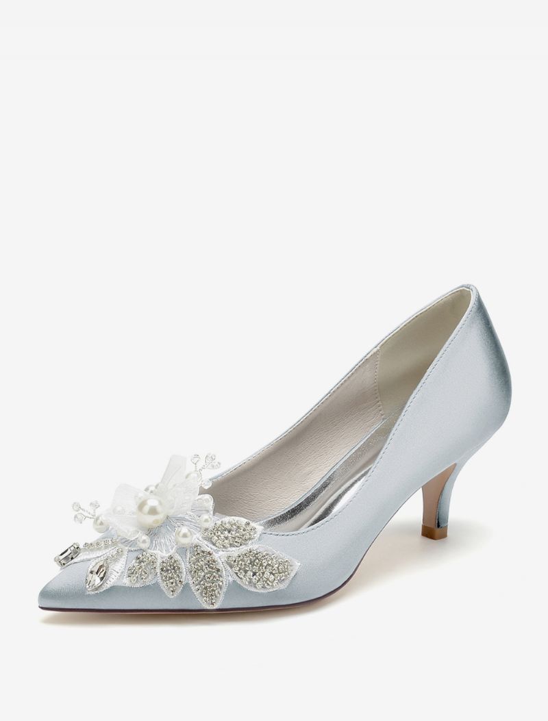 Bröllopsskor För Kvinnor Bridal Pumps Satin Spetsig Tå - Silver