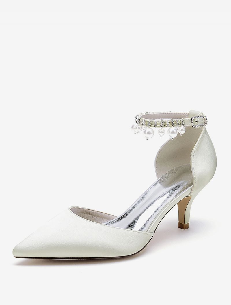 Bröllopsskor För Kvinnor Bridal Pumps Satin Spetsig Tå - Elfenben