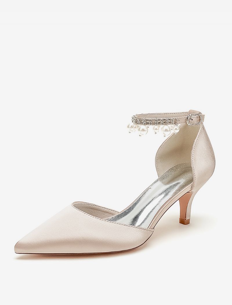 Bröllopsskor För Kvinnor Bridal Pumps Satin Spetsig Tå - Champagne