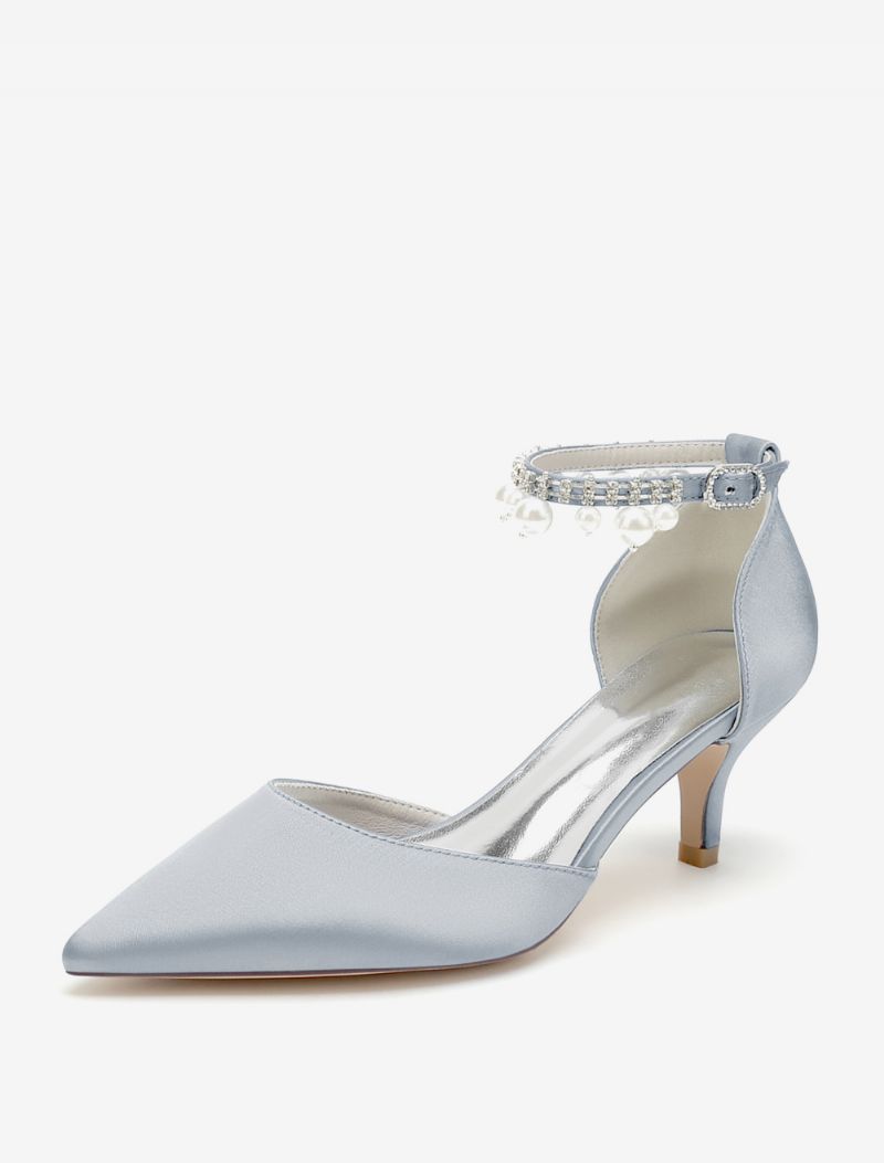 Bröllopsskor För Kvinnor Bridal Pumps Satin Spetsig Tå - Silver