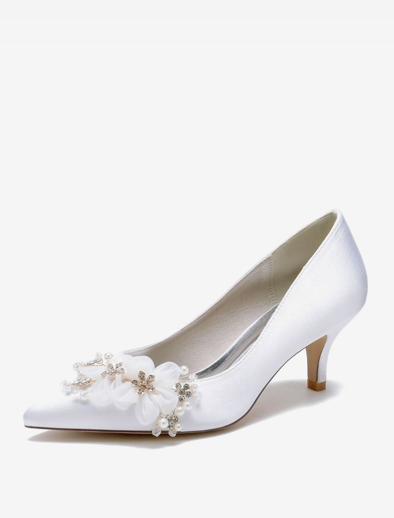 Bröllopsskor För Kvinnor Bridal Pumps Satin Spetsig Tå