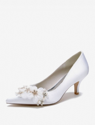 Bröllopsskor För Kvinnor Bridal Pumps Satin Spetsig Tå