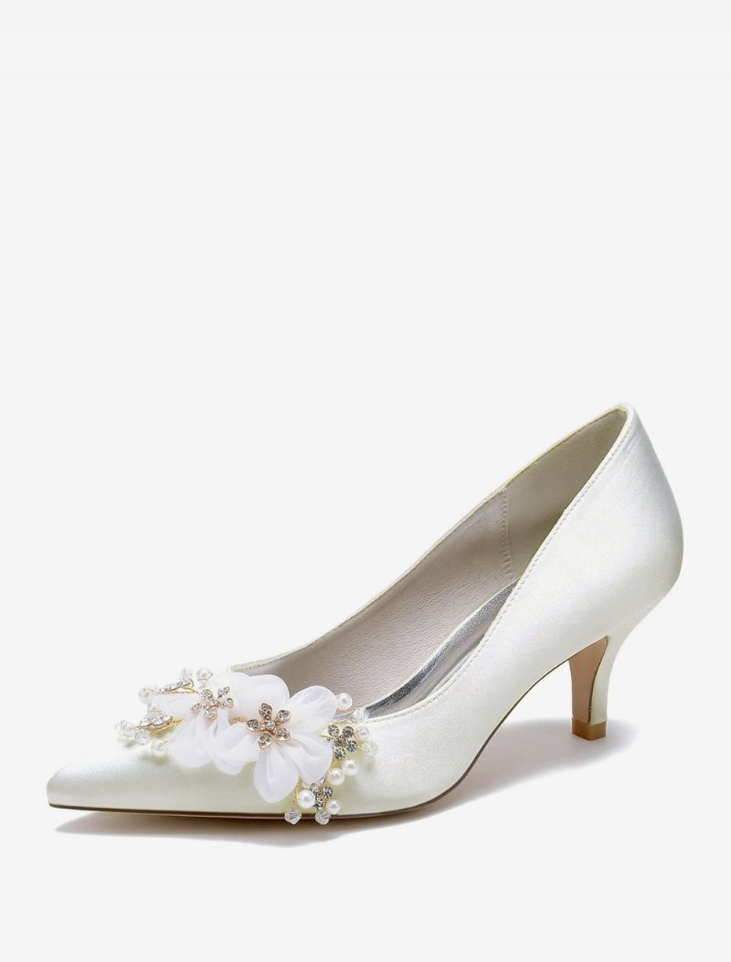 Bröllopsskor För Kvinnor Bridal Pumps Satin Spetsig Tå - Elfenben