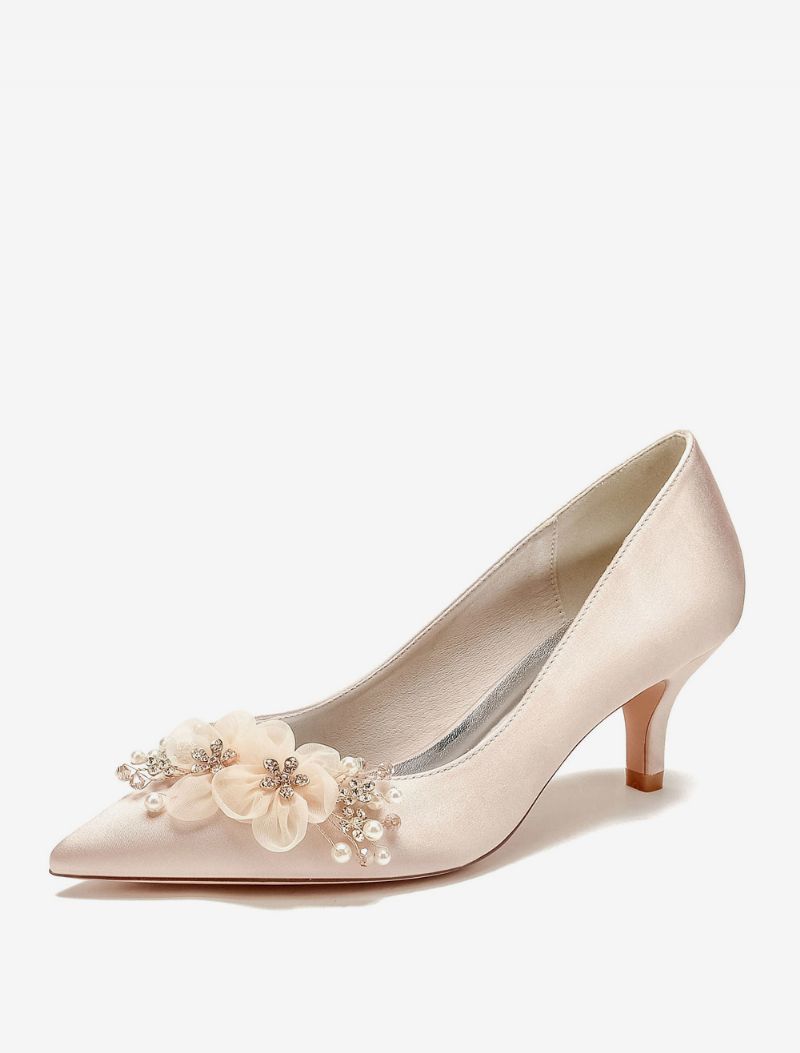 Bröllopsskor För Kvinnor Bridal Pumps Satin Spetsig Tå - Champagne