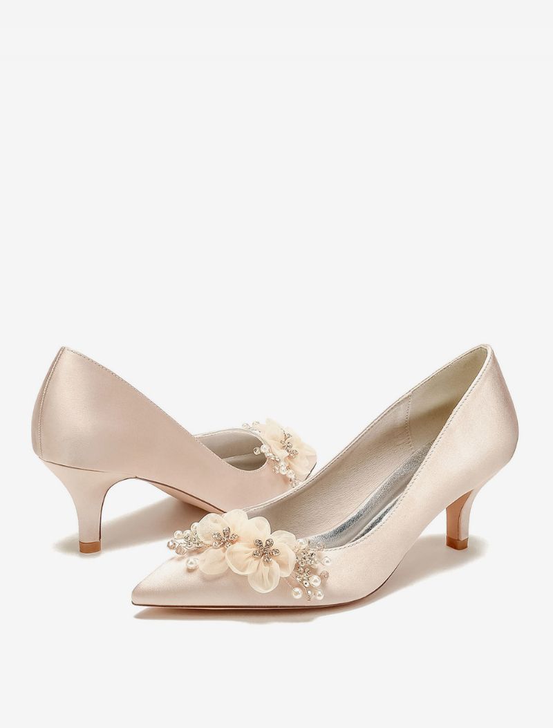 Bröllopsskor För Kvinnor Bridal Pumps Satin Spetsig Tå - Champagne