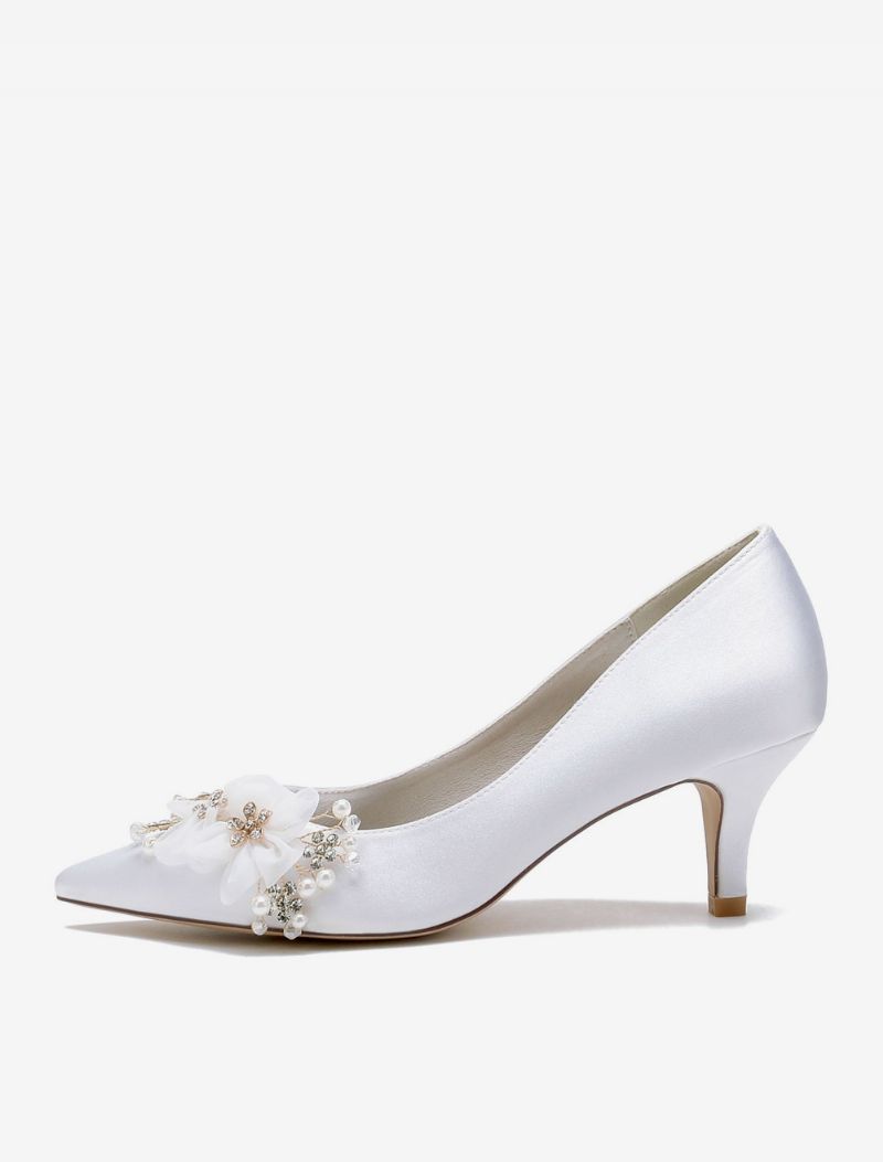 Bröllopsskor För Kvinnor Bridal Pumps Satin Spetsig Tå - Vit