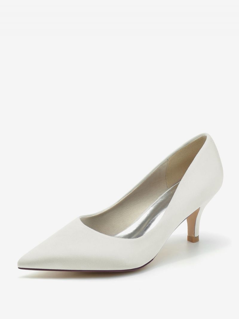 Bröllopsskor För Kvinnor Bridal Pumps Siden Och Satin Spetsad Tå - Elfenben