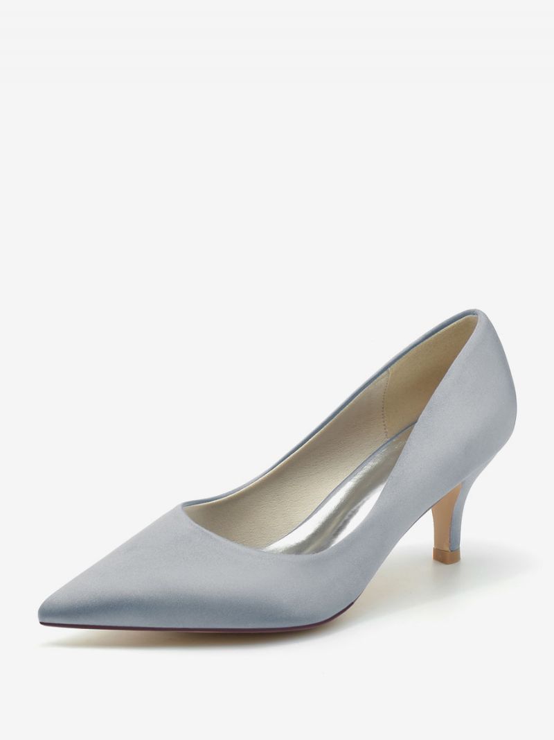 Bröllopsskor För Kvinnor Bridal Pumps Siden Och Satin Spetsad Tå - Silver