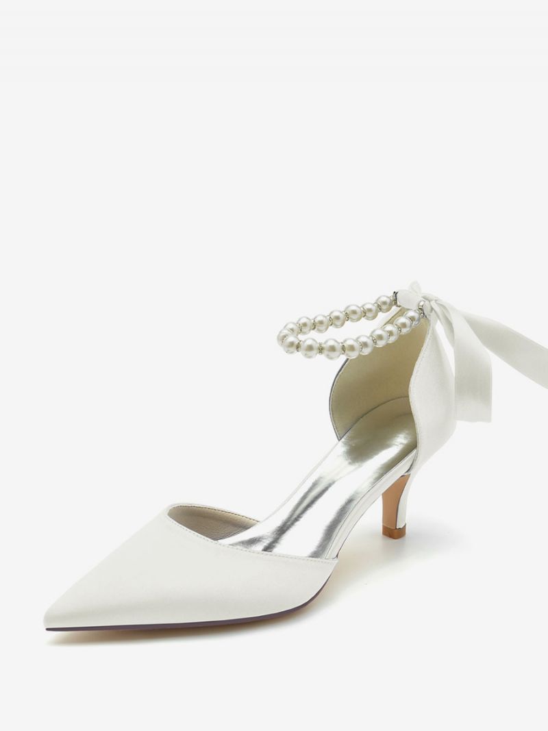 Bröllopsskor För Kvinnor Bridal Pumps Siden Och Satin Spetsiga Tå Pärlor - Elfenben