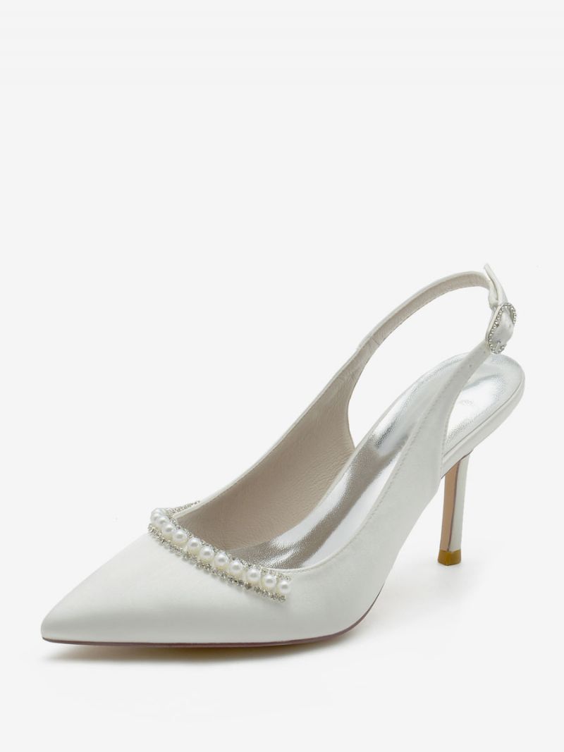 Bröllopsskor För Kvinnor Bridal Pumps Siden Och Satin Spetsiga Tå Pärlor