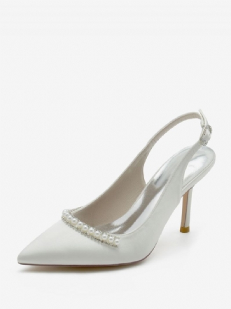 Bröllopsskor För Kvinnor Bridal Pumps Siden Och Satin Spetsiga Tå Pärlor