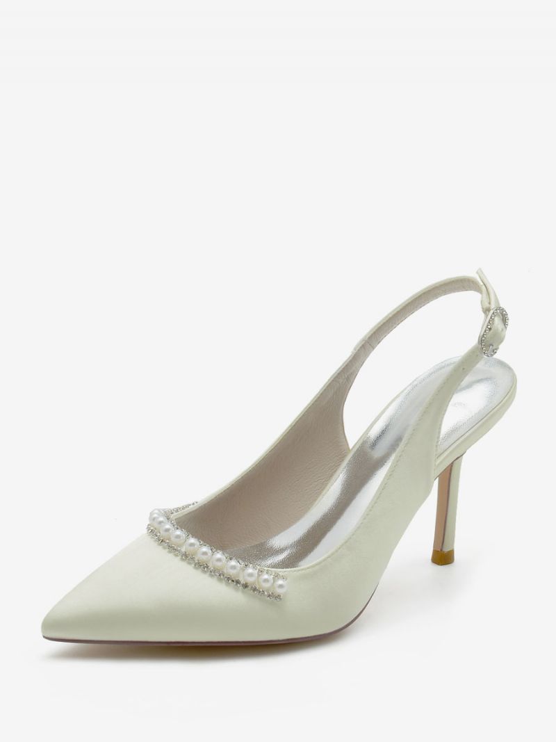 Bröllopsskor För Kvinnor Bridal Pumps Siden Och Satin Spetsiga Tå Pärlor - Elfenben