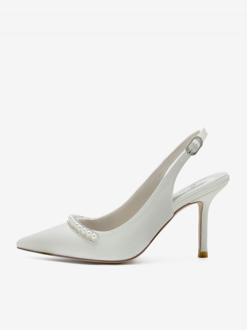 Bröllopsskor För Kvinnor Bridal Pumps Siden Och Satin Spetsiga Tå Pärlor - Vit