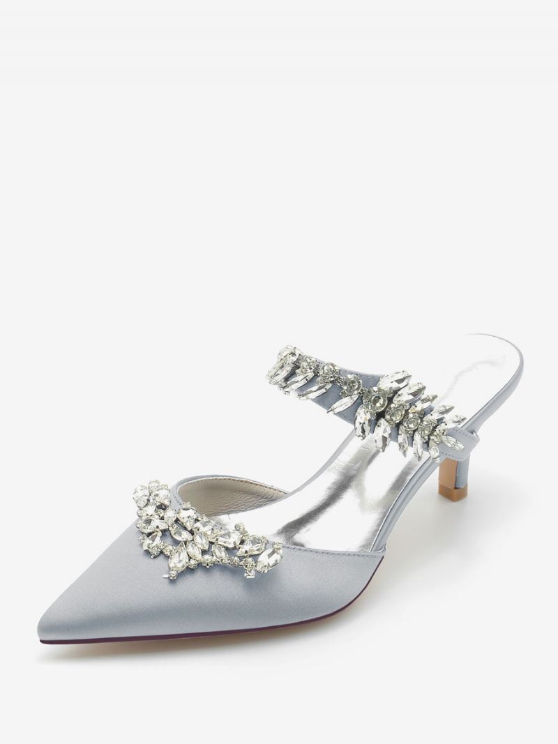 Bröllopsskor För Kvinnor Bridal Pumps Silke Och Satin Spetsad Tå Strass