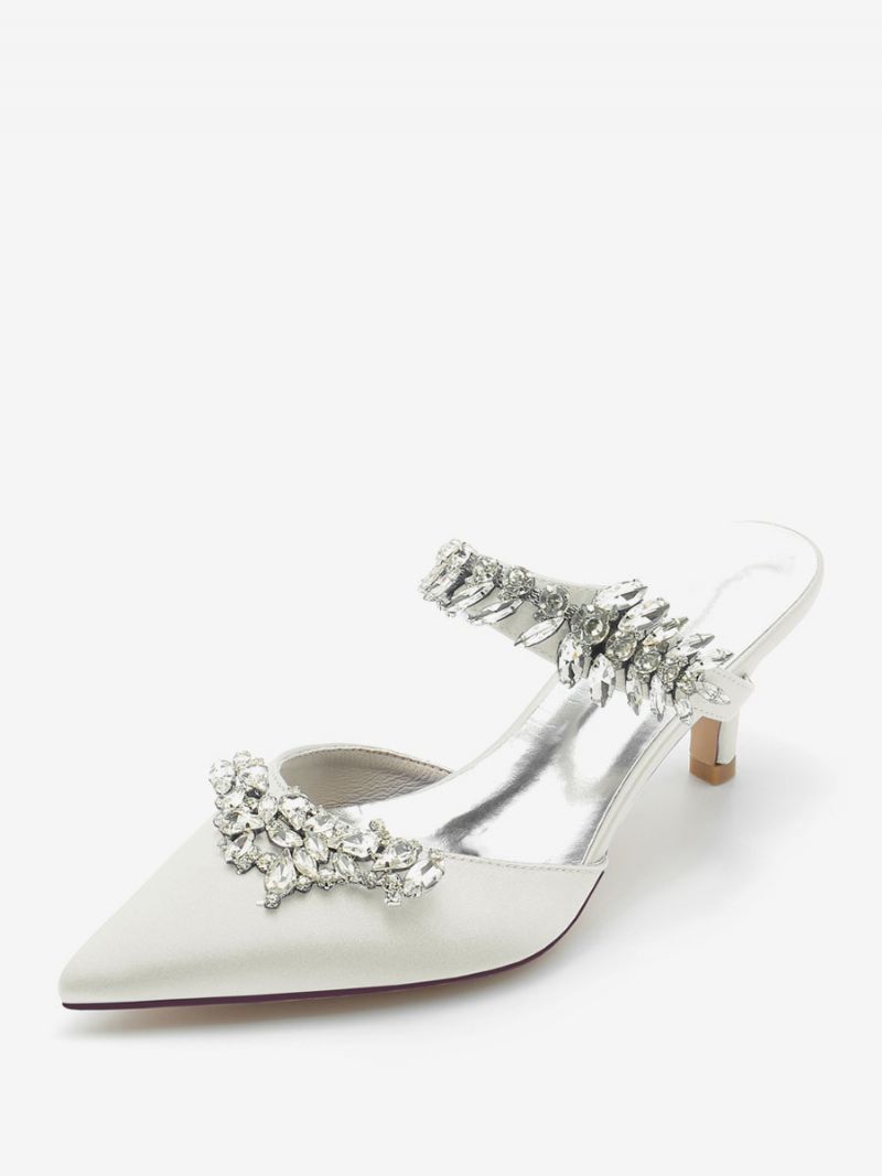 Bröllopsskor För Kvinnor Bridal Pumps Silke Och Satin Spetsad Tå Strass - Elfenben