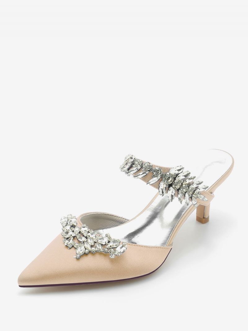 Bröllopsskor För Kvinnor Bridal Pumps Silke Och Satin Spetsad Tå Strass - Champagne