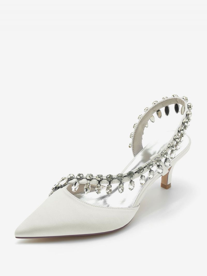 Bröllopsskor För Kvinnor Bridal Pumps Silke Och Satin Spetsad Tå Strass