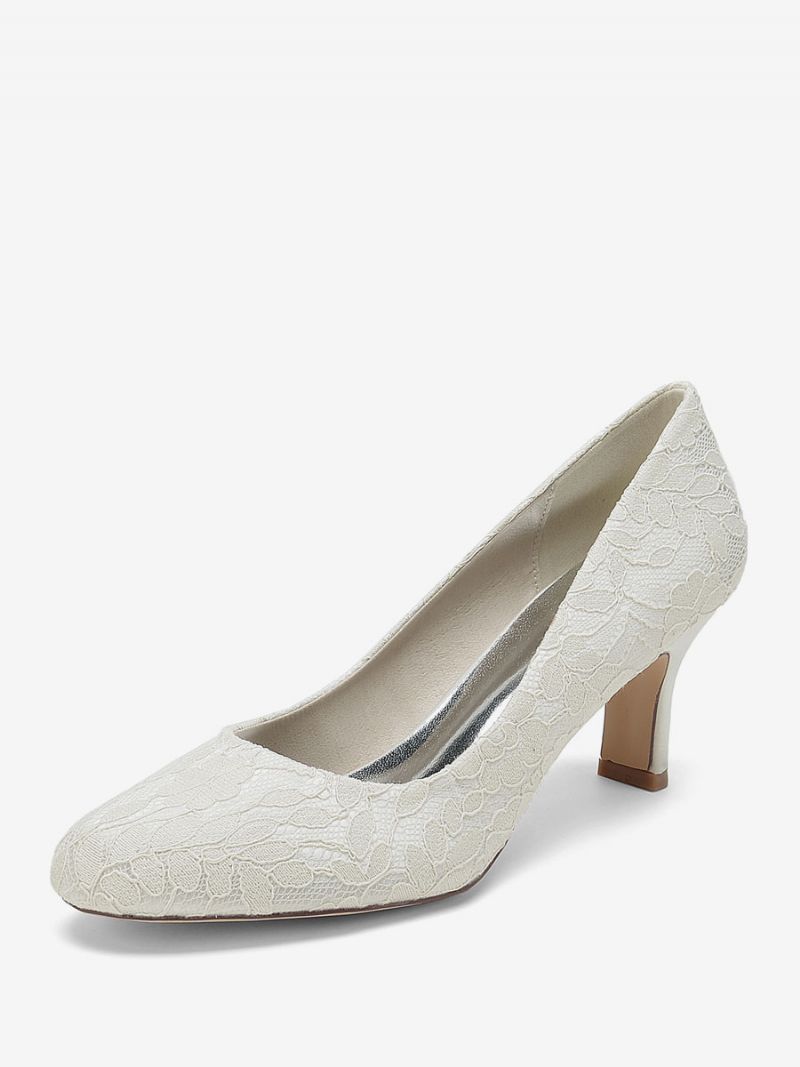 Bröllopsskor För Kvinnor Bridal Pumps Spets Rund Tå Broderade - Elfenben