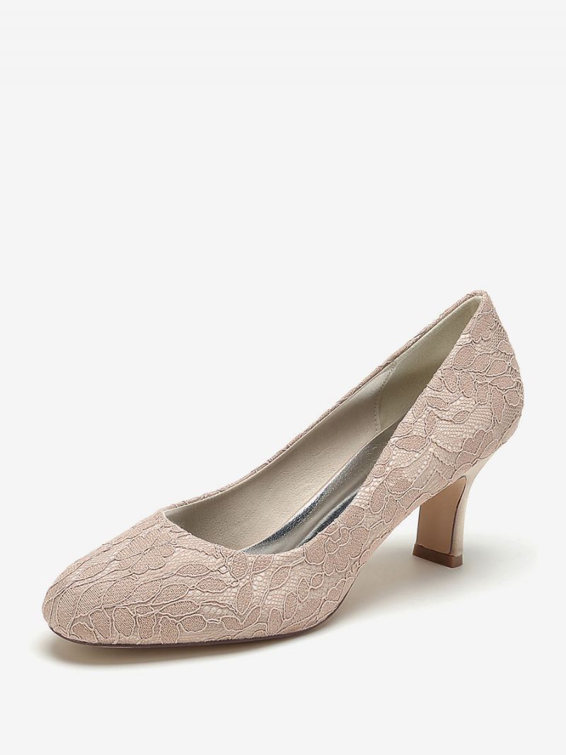 Bröllopsskor För Kvinnor Bridal Pumps Spets Rund Tå Broderade - Champagne