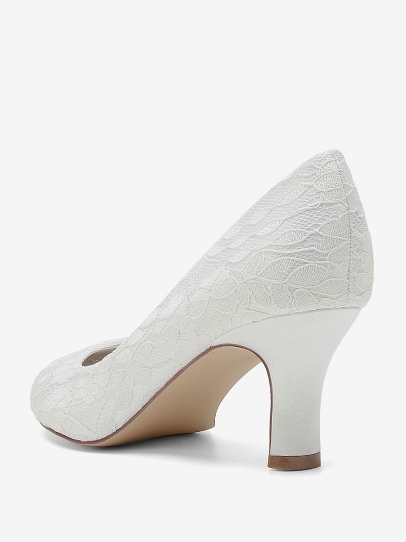 Bröllopsskor För Kvinnor Bridal Pumps Spets Rund Tå Broderade - Vit