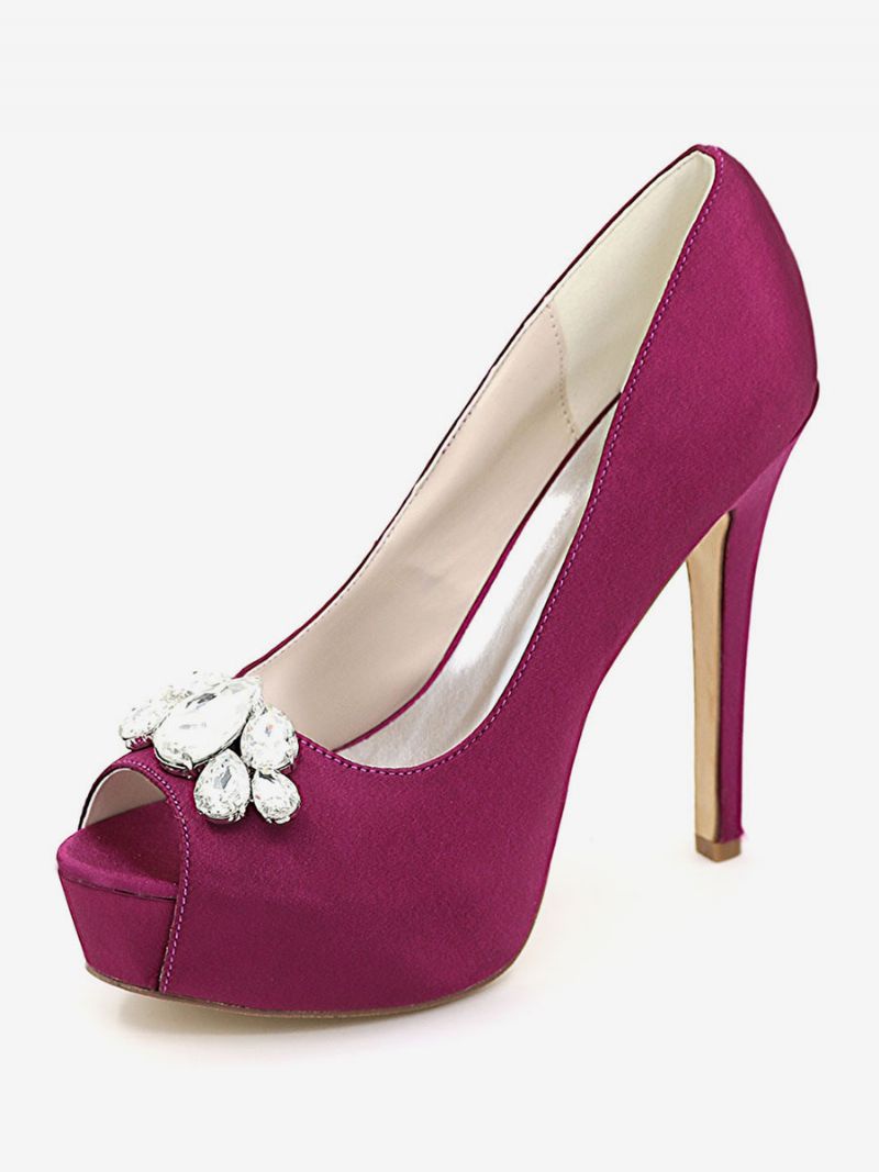 Bröllopsskor För Kvinnor Peep Toe Stiletto Heel Pumps I Satin - Lila