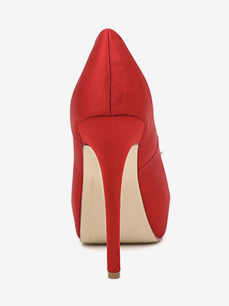 Bröllopsskor För Kvinnor Peep Toe Stiletto Heel Pumps I Satin - Rött