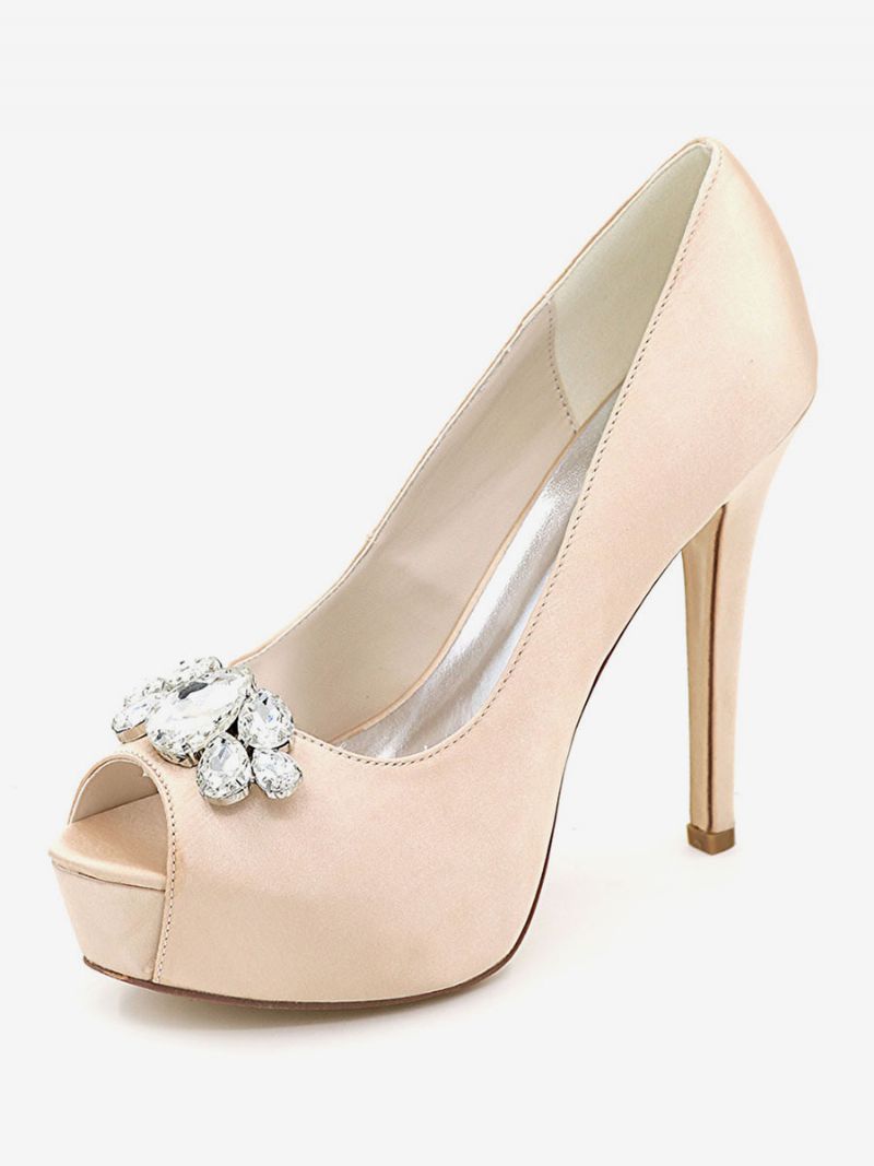 Bröllopsskor För Kvinnor Peep Toe Stiletto Heel Pumps I Satin - Champagne