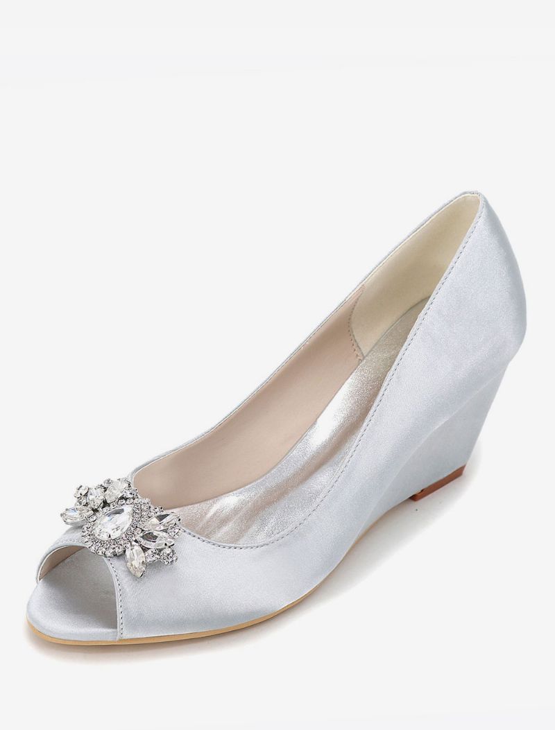 Bröllopsskor För Kvinnor Rhinestone Wedges - Silver