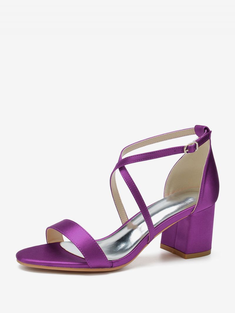 Bröllopsskor För Kvinnor Satin Grape Öppen Tå Chunky Heel Criss Cross Brudskor - Druva