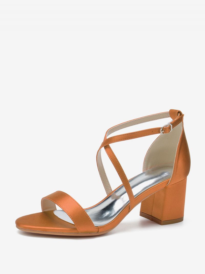 Bröllopsskor För Kvinnor Satin Grape Öppen Tå Chunky Heel Criss Cross Brudskor - Orange