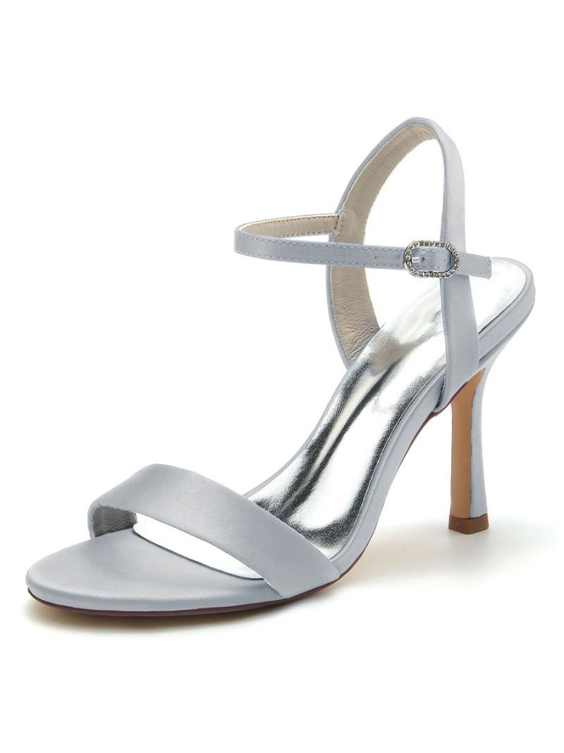 Bröllopsskor För Kvinnor Satin Öppen Tå Chunky Heel Brudskor - Silver