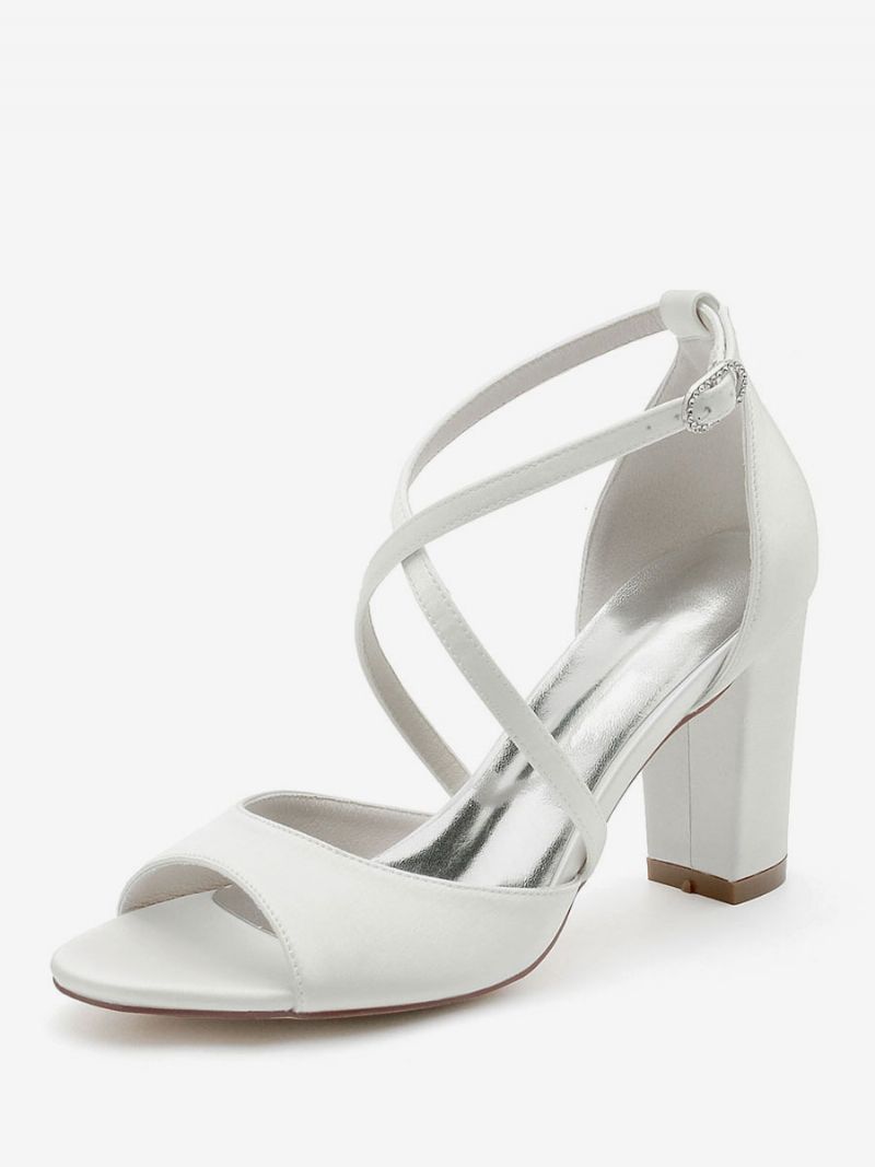 Bröllopsskor För Kvinnor Satin Peep Toe Block Klack Brudskor