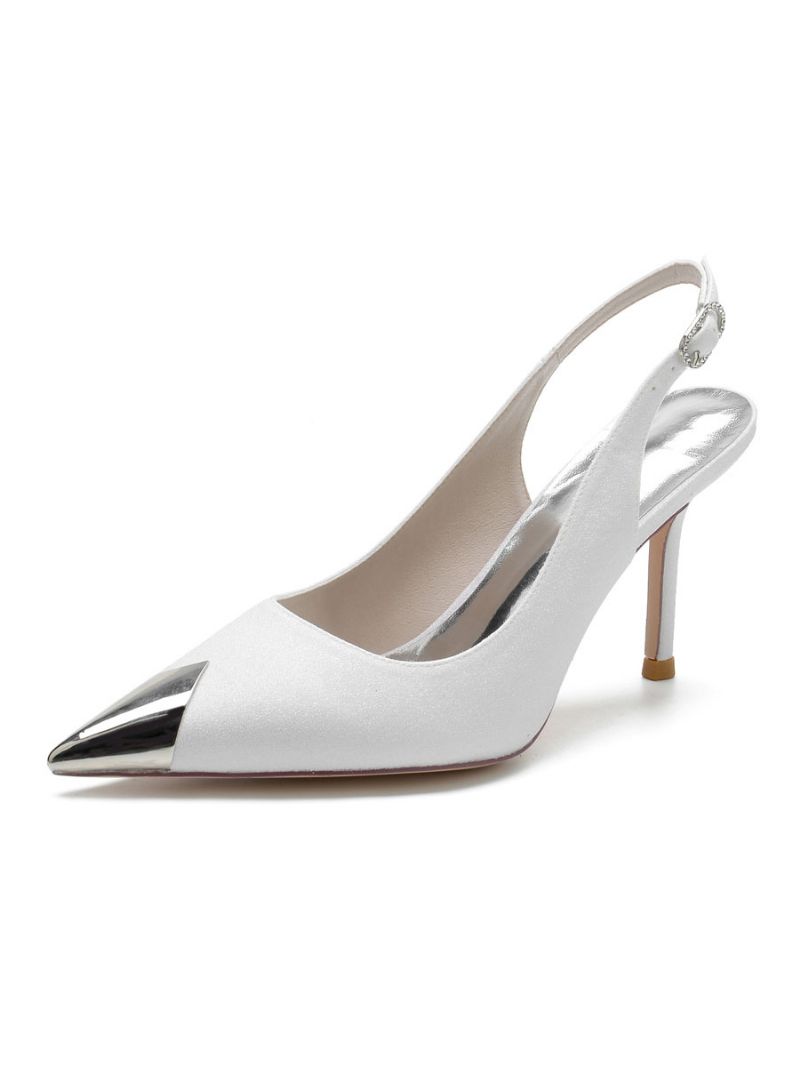 Bröllopsskor För Kvinnor Slingback Stiletto Heel Bridal Pumps - Vit