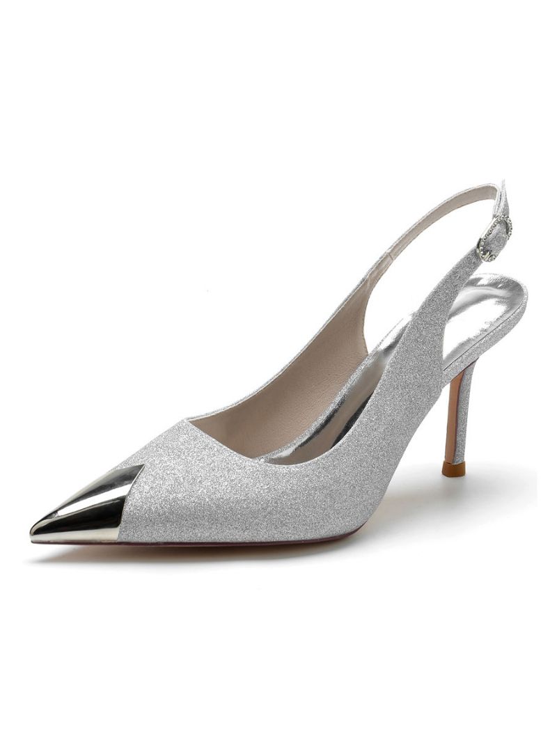 Bröllopsskor För Kvinnor Slingback Stiletto Heel Bridal Pumps - Silver