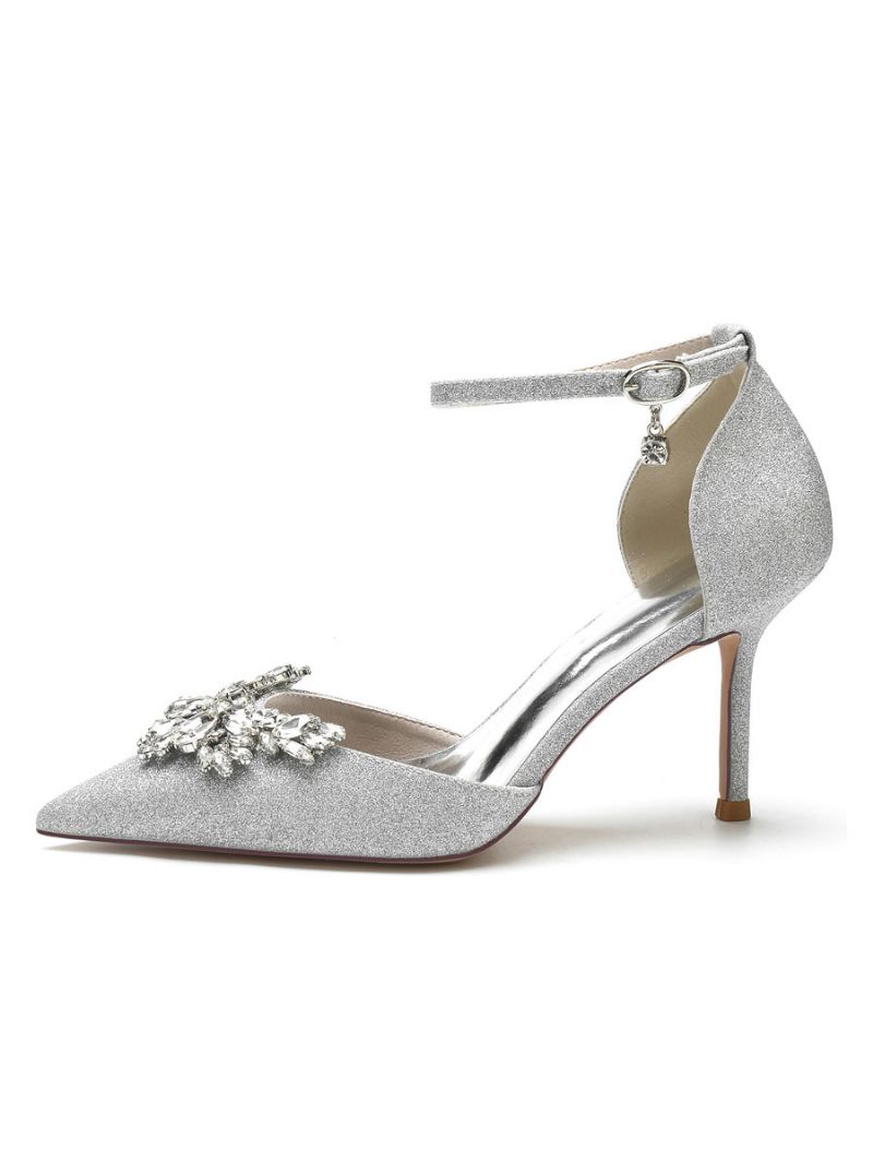 Brudskor För Kvinnor Strass Ankelrem Stilettklack Bridal Pumps - Silver