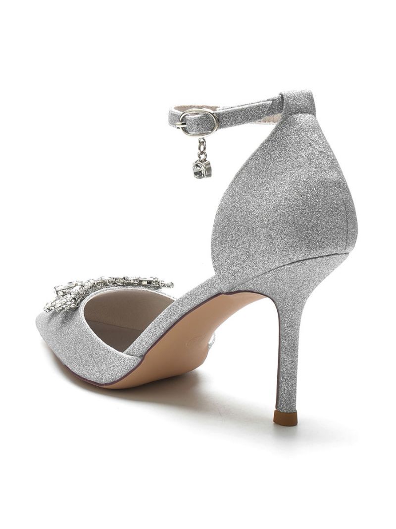 Brudskor För Kvinnor Strass Ankelrem Stilettklack Bridal Pumps - Silver